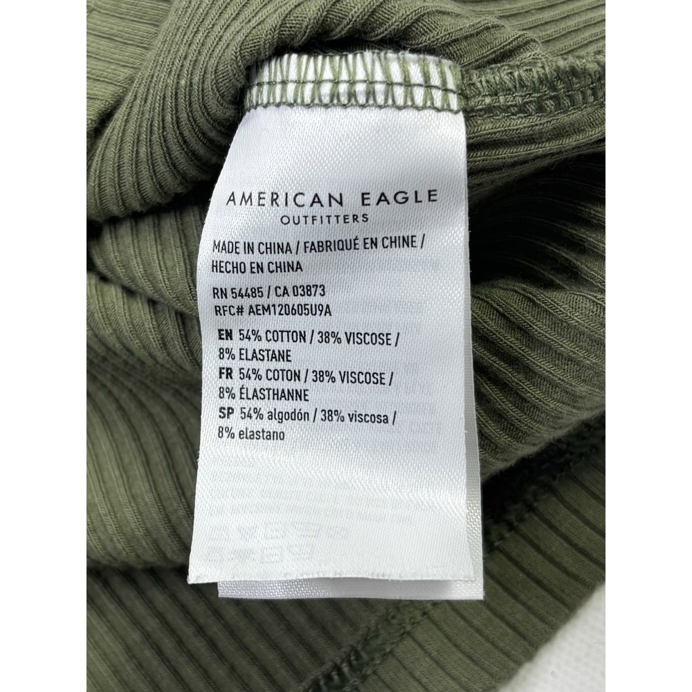 American Eagle Tank Top Womens Medium Sage Green Ribbed Cropped Cold Shoulder - Picture 7 of 9